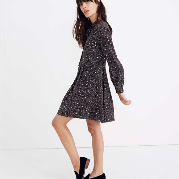 Madewell Balsam Tie-Neck Dress Starry Night Print Size 0 100% Silk - Picture 4 of 5